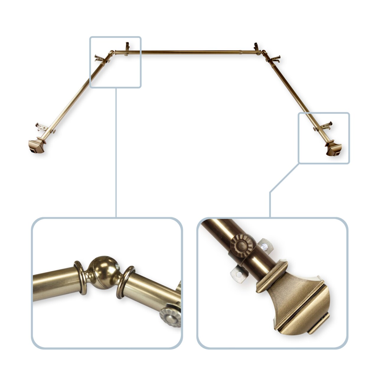Hermosa Home Marty 13 by 16" Bay Window Curtain Rod 20"-36", 38"-72"